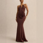 Ruffle Cowl Neck Bodycon Maxi Dress