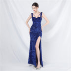 The new celebrity star stunning the audience handmade beaded long evening dress