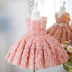 Vestido de niña pequeña con flores para desfile, primera comunión, bautismo, vestido de princesa esponjoso 