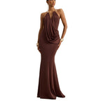 Ruffle Cowl Neck Bodycon Maxi Dress