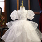 Kommunionskleid, elegantes weißes Paillettenkleid für Mädchen, festliches Prinzessinnenkleid 