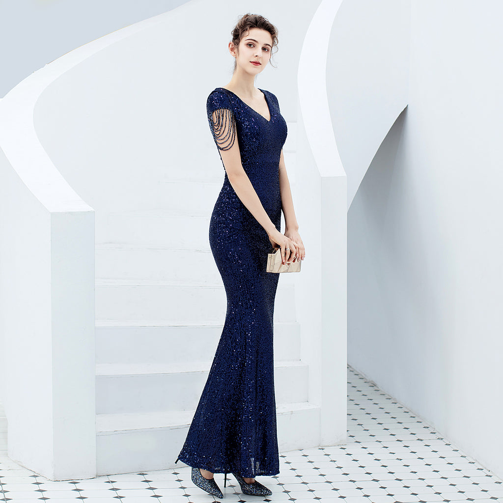 Evening dress women's new banquet temperament elegant long sequined aura queen fishtail thin