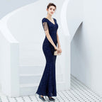 Evening dress women's new banquet temperament elegant long sequined aura queen fishtail thin