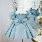 Kommunionkleid für Kleinkinder, Mädchen, Sommerkleid, Prinzessinnenkleid mit Schleife und Puffärmeln 