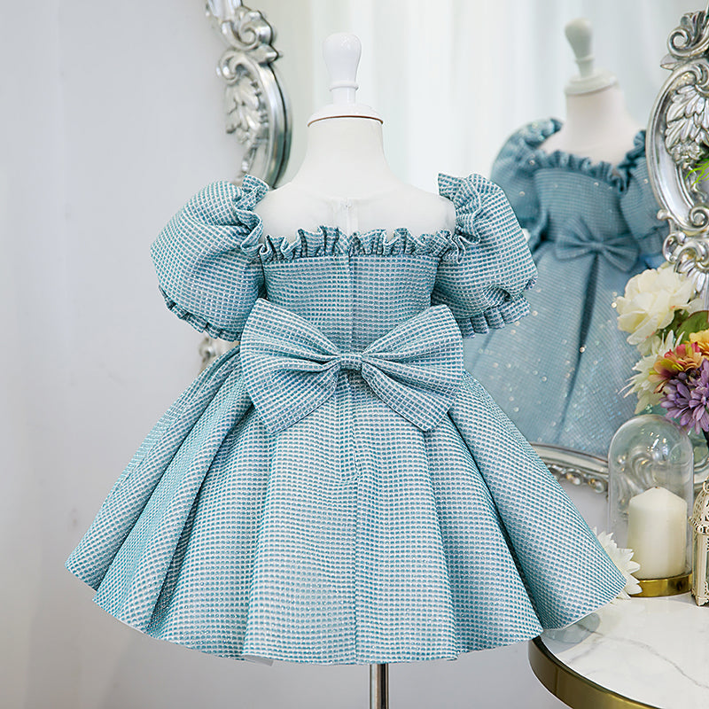 Kommunionkleid für Kleinkinder, Mädchen, Sommerkleid, Prinzessinnenkleid mit Schleife und Puffärmeln 