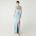 New order bead fish bone waist strap pleated deep V suspender evening dress banquet