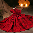 Mädchen Weihnachtskleid Mädchen Kommunionkleid Baby Mädchen Rot Festliches Kleid mit Puffärmeln und weitem Rock 