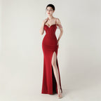 New evening dress fish bone waist lace beads slim formal dinner wedding fishtail evening dress