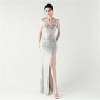Dinner Focus, Premium, Sequined Fishbone Vest Beaded Suspender High Split Evening Gown
