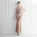 Positioning flower bead slice bead craft foreign trade sexy dress long
