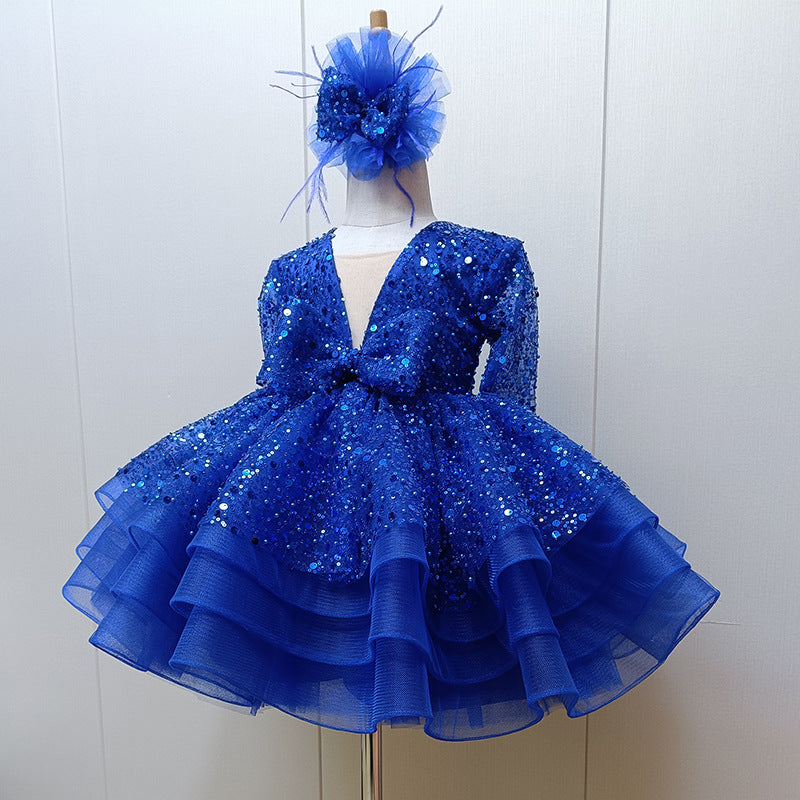 Vestido de primera comunión para niña, con lentejuelas, esponjoso, para concurso de belleza, cumpleaños, princesa 