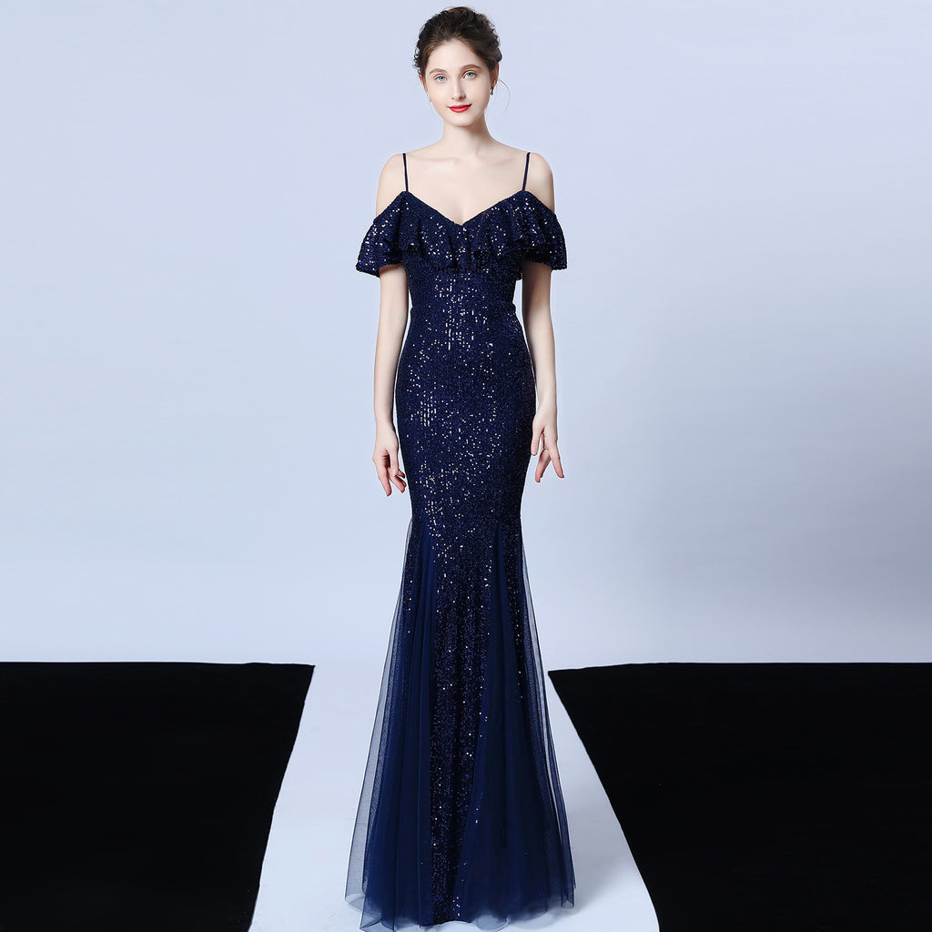 Polyester thread, fringed beads, fishtail banquet, elegant temperament, annual meeting host, car model party dress, female autumn
