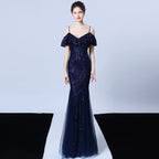 Polyester thread, fringed beads, fishtail banquet, elegant temperament, annual meeting host, car model party dress, female autumn