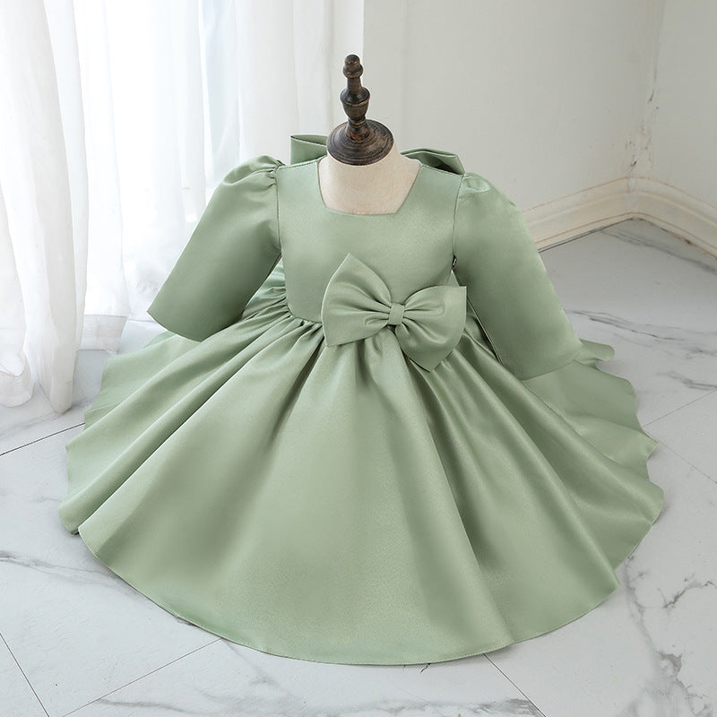 Mädchenkleid, Kleinkind-Abendkleid, Kommunionskleid, grünes Prinzessinnenkleid mit großer Schleife 