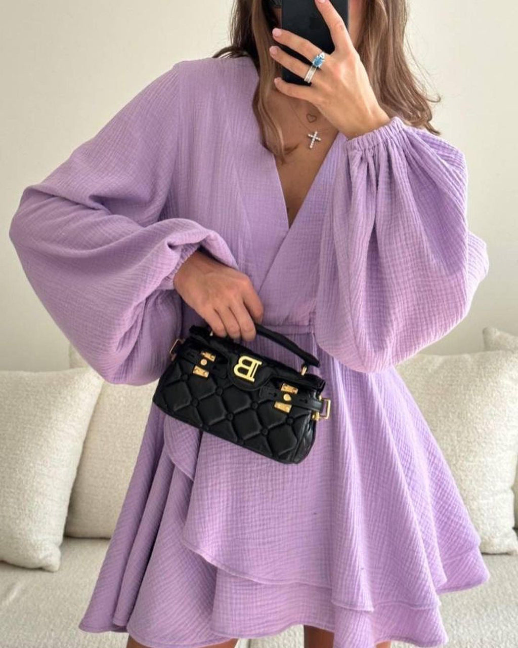 Fashion Solid Color Waist Cinching Mini Dress