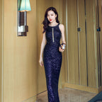 Sequins Party Dress Long Banquet Slim Fit Fishtail Elegant Celebrity Party Annual Meeting Host