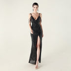 New deep V suspender sequined fishtail evening dress beaded decorative sexy night banquet dress