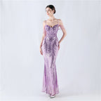 New waist fish bone shaping positioning flower beads live streaming host sexy bead suspender evening dress