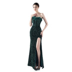 Court fishbone vest waist handmade ostrich plush bottom beads high-end evening dress