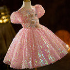 Vestido de primera comunión con lentejuelas rosas para niña, vestido de princesa para cumpleaños de niña pequeña 