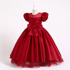 Kommunionkleid für Mädchen, elegant, mit großer Schleife, bauschig, Prinzessinnenkleid, festliches Partykleid 