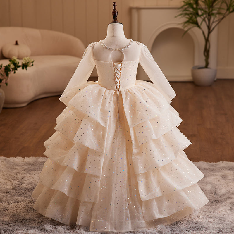 Vestido de niña de las flores para comunión, princesa, lentejuelas, pastel, vestido de lujo 