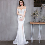 New long and slim bridesmaids evening dress party banquet host performance annual meeting dress