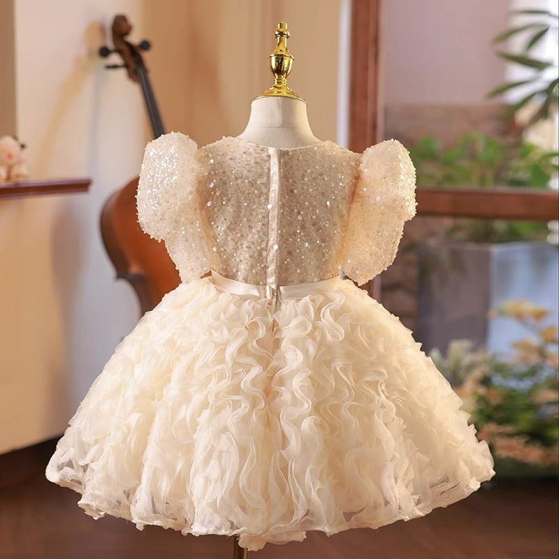 Vestido de lentejuelas con flores para niña, vestido de primera comunión para niña pequeña, vestido de cumpleaños 