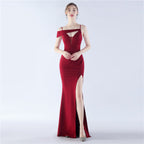 New satin suspender exhibition bridesmaid etiquette evening dress dress
