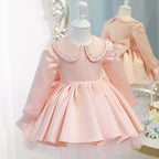 Vestido de comunión para niña, fiesta de cumpleaños, manga larga, cuello de muñeca, vestido de princesa con cuentas 