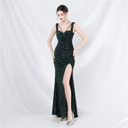 The new celebrity star stunning the audience handmade beaded long evening dress