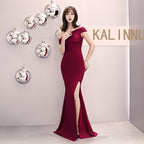 One-word shoulder banquet evening dress women's fashion party long elegant and thin sexy fishtail dress