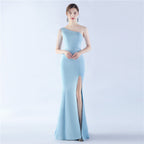 New satin craft beads wedding celebration exhibition dress dress