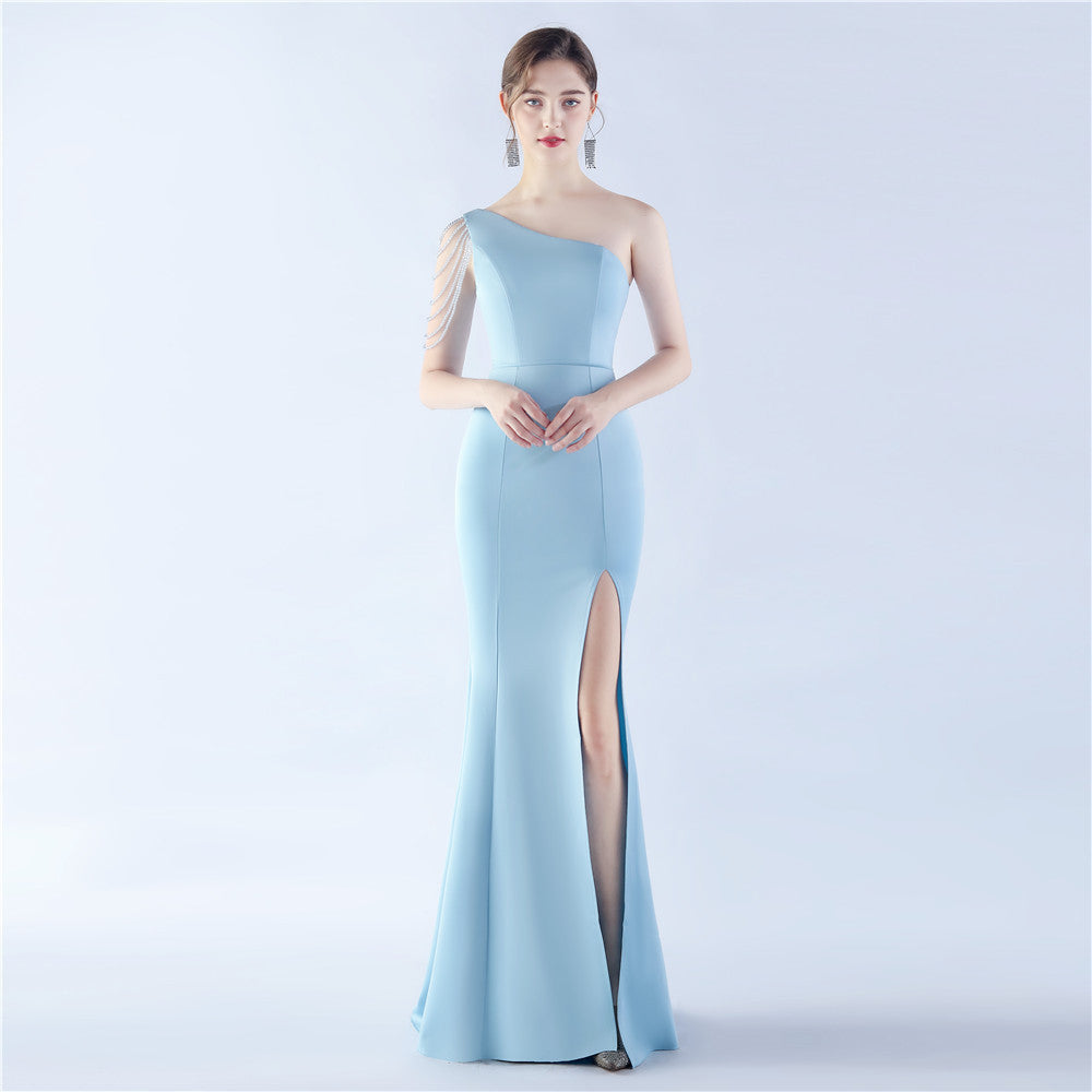 New satin craft beads wedding celebration exhibition dress dress