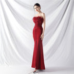 New art bag buckle handmade ostrich hair satin long evening dress