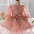 Elegantes rosa Paillettenkleid mit Ballonärmeln und Puffärmeln für Babys und Kleinkinder – Prinzessinnenkleid zur Erstkommunion 