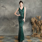 Sequins Party Dress Long Banquet Slim Fit Fishtail Elegant Celebrity Party Annual Meeting Host