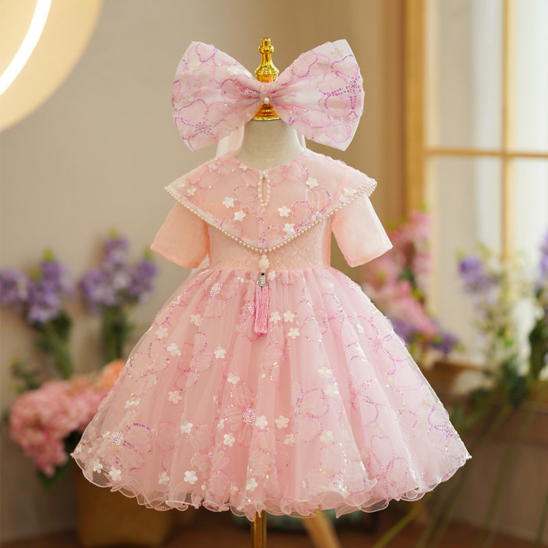 Kleinkind-Abendkleid, formelles Kommunionskleid für Mädchen, Sommerkleid mit Pailletten, Prinzessinnenkleid 