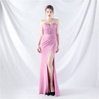 Heavy industry court fishbone vest waist high-end small vertical tail satin evening dress
