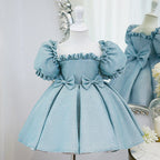 Kommunionkleid für Kleinkinder, Mädchen, Sommerkleid, Prinzessinnenkleid mit Schleife und Puffärmeln 