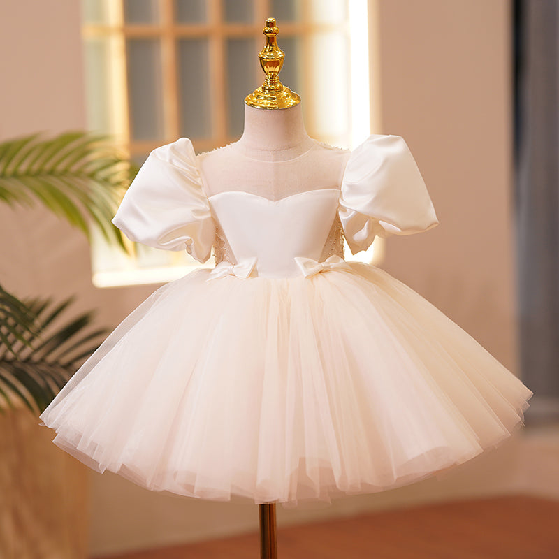 Ballkleider für Kleinkinder, Mädchen, Puffärmel, Schleife, Festkleid, Kommunion, formelles Prinzessinnenkleid 