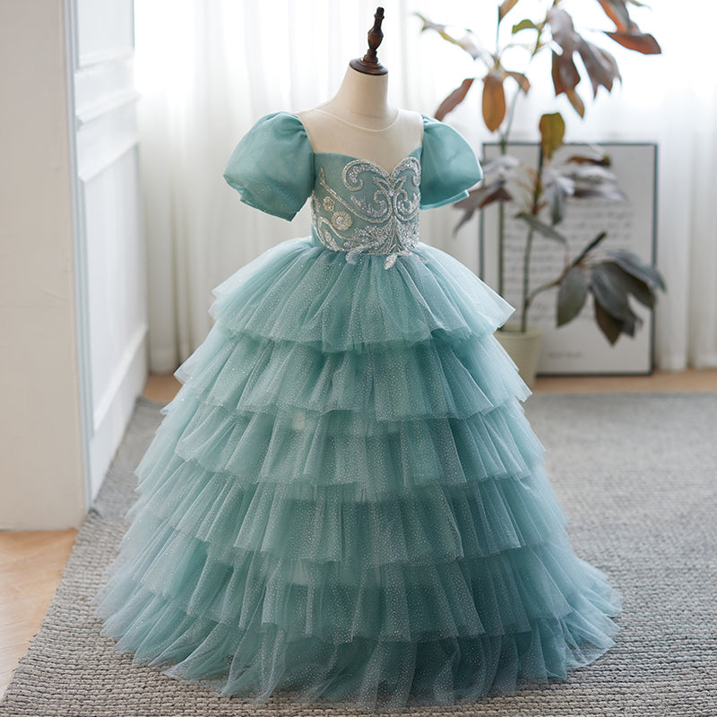 Vestido para niñas de flores, vestido para desfile infantil, vestido de pastel, vestido de comunión formal esponjoso para cumpleaños 