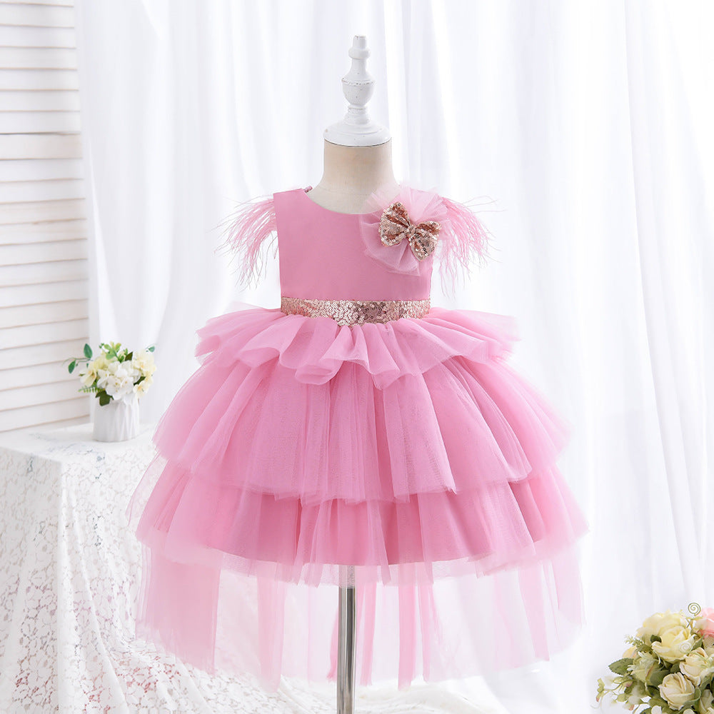Blumenmädchenkleid für Kleinkinder, Kommunionkleid, Festkleid mit süßer Schleife, Prinzessinnenkleid mit Schleppe, Geburtstagskleid 
