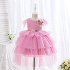 Blumenmädchenkleid für Kleinkinder, Kommunionkleid, Festkleid mit süßer Schleife, Prinzessinnenkleid mit Schleppe, Geburtstagskleid 