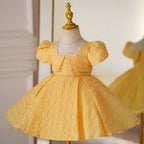 Baby Girl Dress Toddler Princess Dress Yellow Puff Sleeve Beaded Formal Communion Dress