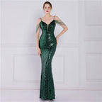 New sequined fishtail long dress performance Internet celebrity event banquet car model etiquette evening dress