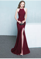 New fashionable long red fishtail neck wedding banquet evening dress
