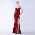 Symphony bead side split long suspender evening dress