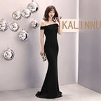 One-word shoulder banquet evening dress women's fashion party long elegant and thin sexy fishtail dress