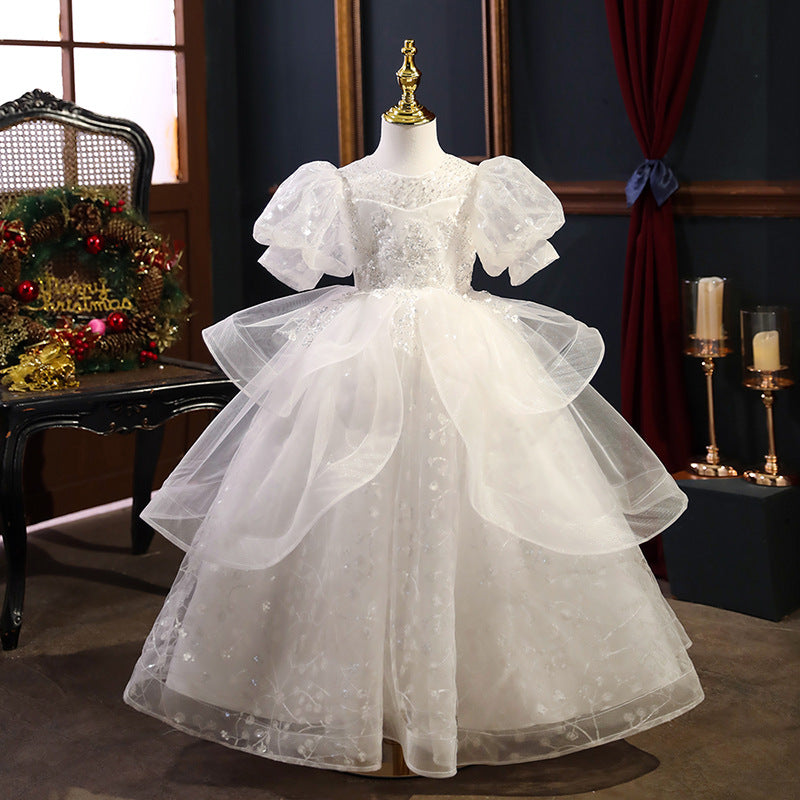 Kommunionskleid, elegantes weißes Paillettenkleid für Mädchen, festliches Prinzessinnenkleid 